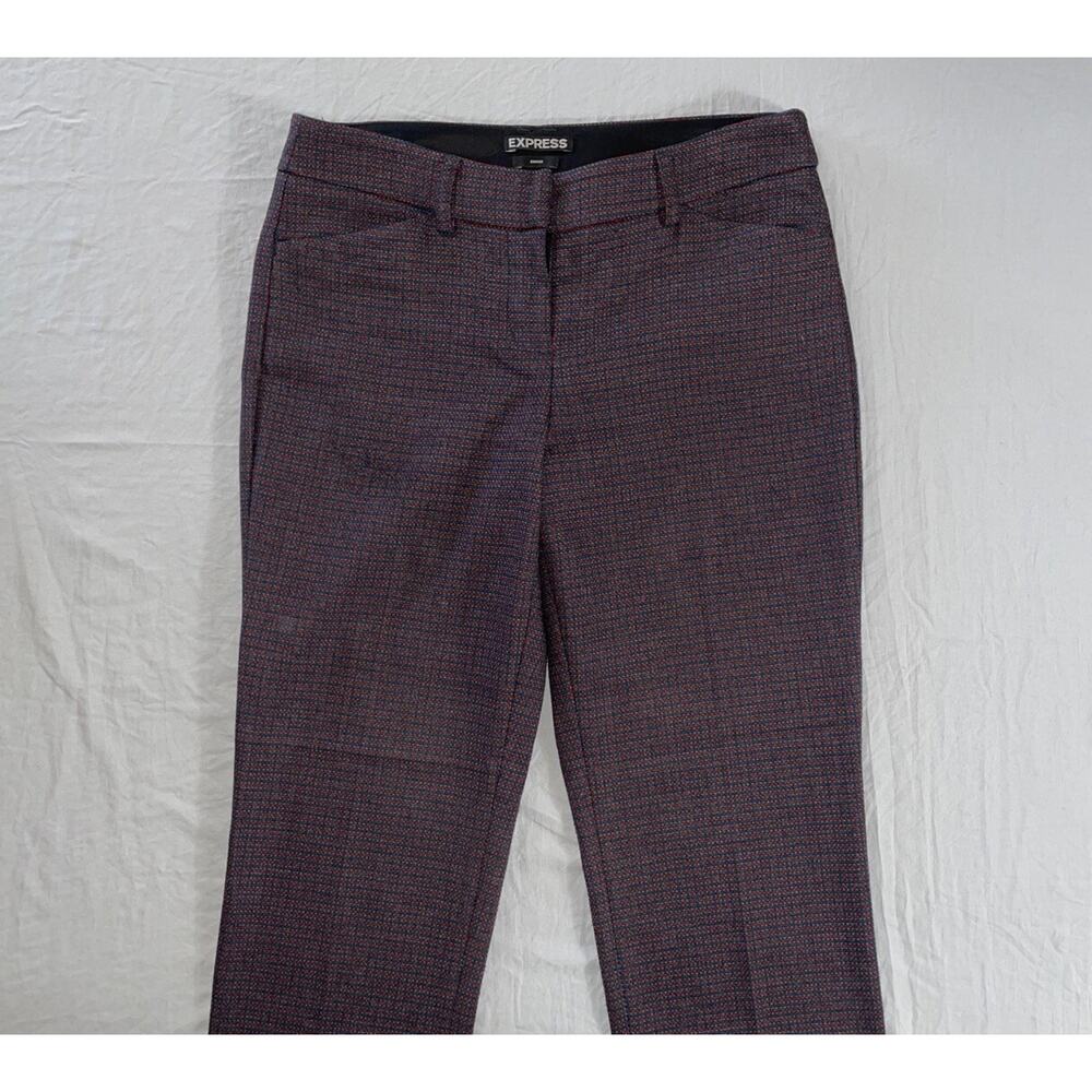 Express Editor Tapered Leg Stretch Trouser Pants. Red, Blue, Gray Lattice. 0R. - Picture 5 of 9